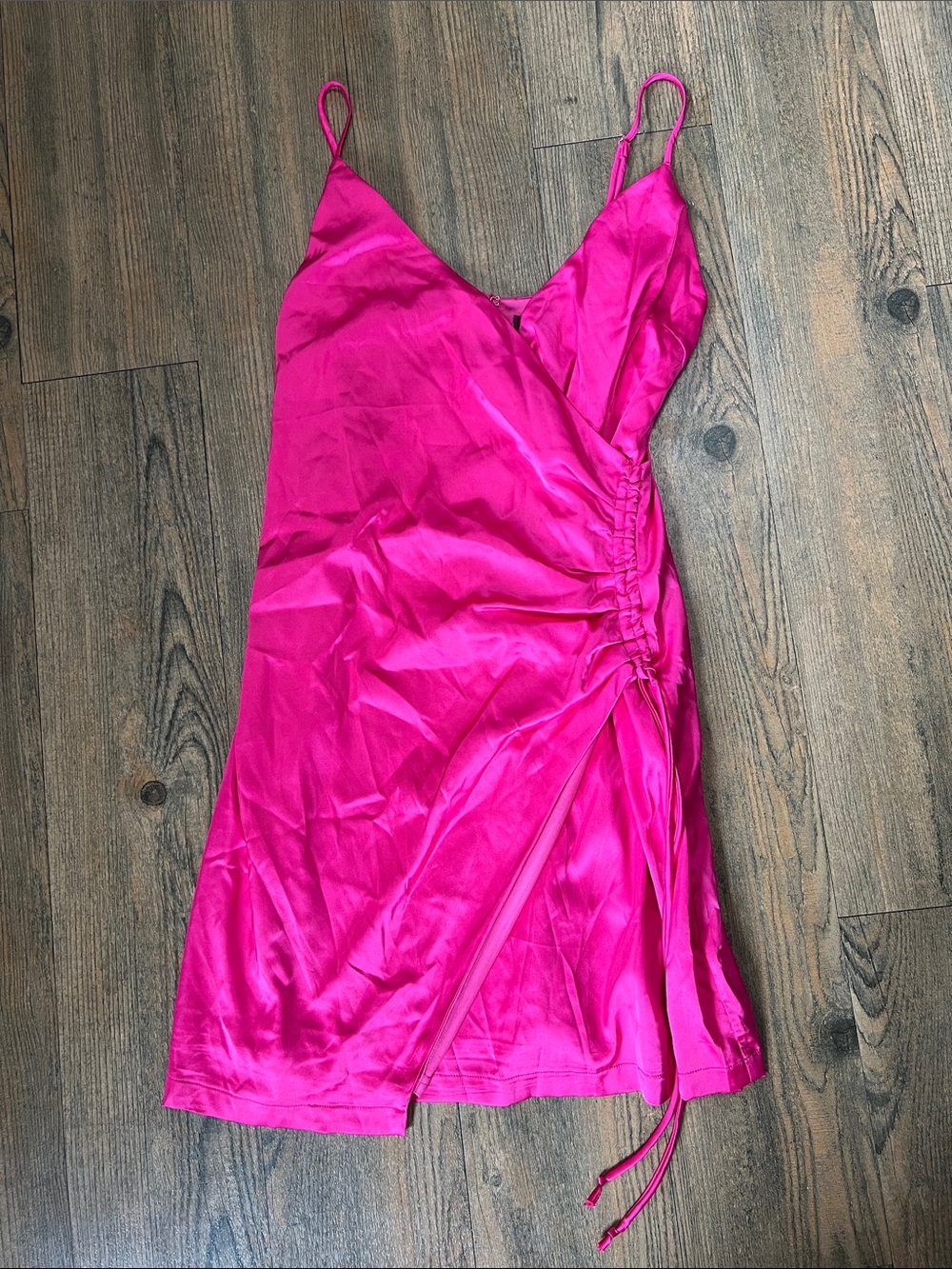 New York & Company Bright Pink Satin Slip Dress with Adjustable Straps